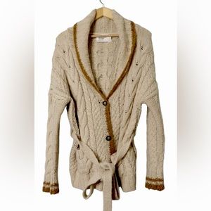 Hello I love you Alpaca blend, Wool Sweater Cream Cable Knit Long Sleeves Size 2